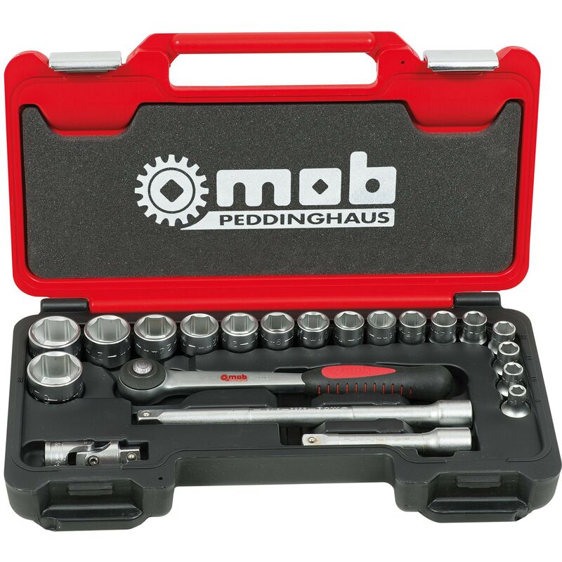 Coffret box 1/2'' 21 pièces, 6 pans, cliquet rond